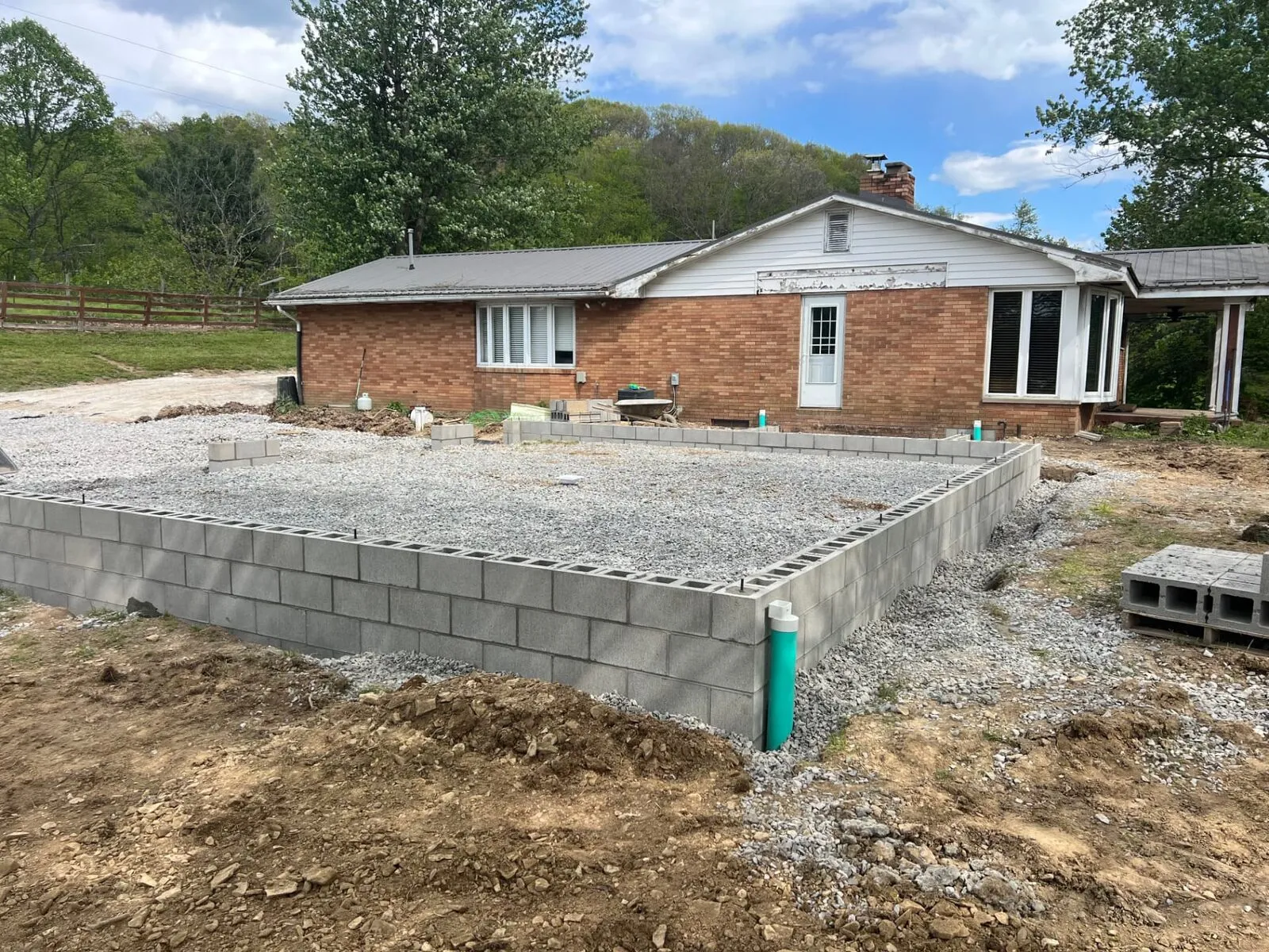 Concrete block foundation for home addition